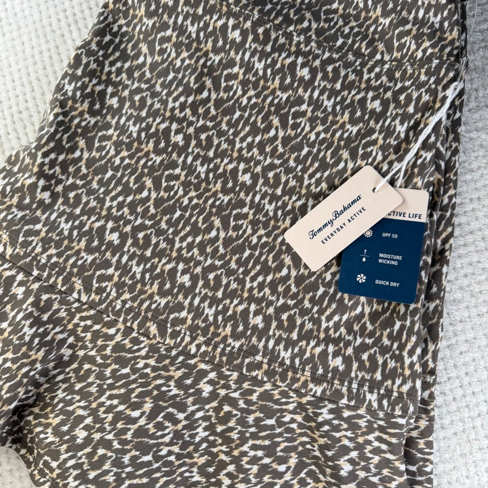 Tommy Bahama Everyday Active Leopard Print Skort XL Olive Green UPF 50 Ruffle